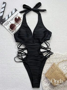 Maiô Decote Profundo Com Laterais Vazadas E Tiras Cruzadas Maiô Decote Profundo Com Laterais Vazadas E Tiras Cruzadas