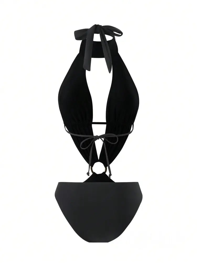 Maiô Gola Alta Com Decote Profundo E Detalhe De Argola Maiô Gola Alta Com Decote Profundo E Detalhe De Argola