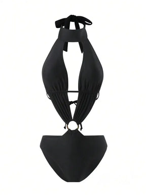 Maiô Gola Alta Com Decote Profundo E Detalhe De Argola Maiô Gola Alta Com Decote Profundo E Detalhe De Argola