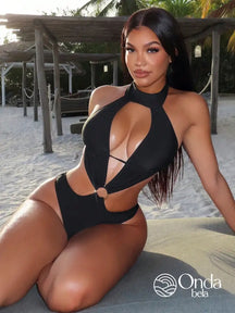 Maiô Gola Alta Com Decote Profundo E Detalhe De Argola Preto / PP Maiô Gola Alta Com Decote Profundo E Detalhe De Argola