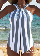 Maiô Listrado Frente Única Com Caimento Plissado Cinza / PP Maiô Listrado Frente Única Com Caimento Plissado