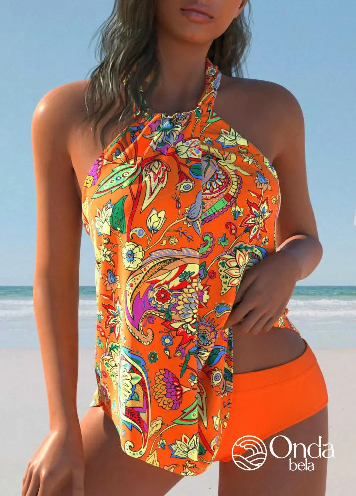 Maiô Listrado Frente Única Com Caimento Plissado Laranja / PP Maiô Listrado Frente Única Com Caimento Plissado