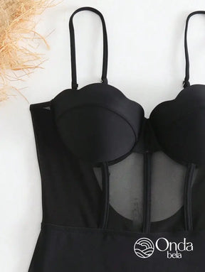 Maiô Meia Taça Com Tule Transparente E Bojo Estruturado Maiô Meia Taça Com Tule Transparente E Bojo Estruturado