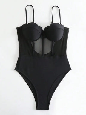 Maiô Meia Taça Com Tule Transparente E Bojo Estruturado Maiô Meia Taça Com Tule Transparente E Bojo Estruturado