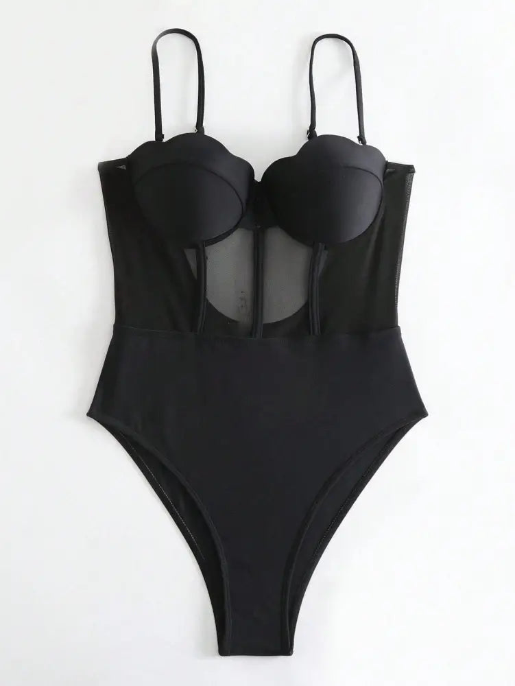 Maiô Meia Taça Com Tule Transparente E Bojo Estruturado Maiô Meia Taça Com Tule Transparente E Bojo Estruturado