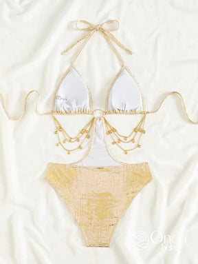 Maiô Metalizado Decote Profundo Com Detalhe De Pérolas Maiô Metalizado Decote Profundo Com Detalhe De Pérolas