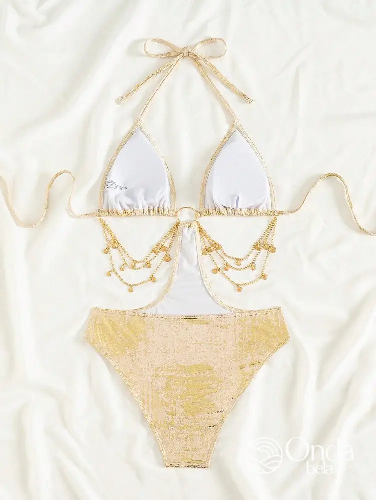 Maiô Metalizado Decote Profundo Com Detalhe De Pérolas Maiô Metalizado Decote Profundo Com Detalhe De Pérolas