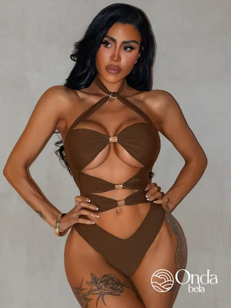 Maiô Monokini Com Recortes E Detalhes De Argolas Maiô Monokini Com Recortes E Detalhes De Argolas