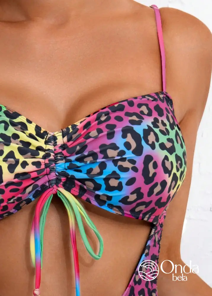 Maiô Recortes Frontais Com Amarração Animal Print Maiô Recortes Frontais Com Amarração Animal Print