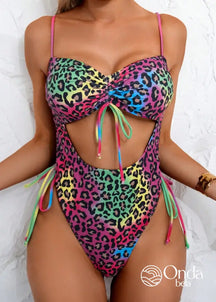 Maiô Recortes Frontais Com Amarração Animal Print Roxo / PP Maiô Recortes Frontais Com Amarração Animal Print