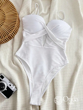 Maiô Texturizado Com Busto Cruzado E Recorte Frontal Maiô Texturizado Com Busto Cruzado E Recorte Frontal