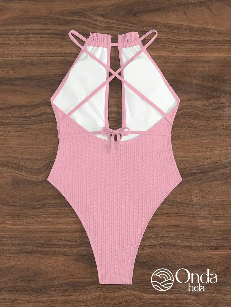 Maiô Texturizado Decote Profundo Com Amarração Cruzada Maiô Texturizado Decote Profundo Com Amarração Cruzada