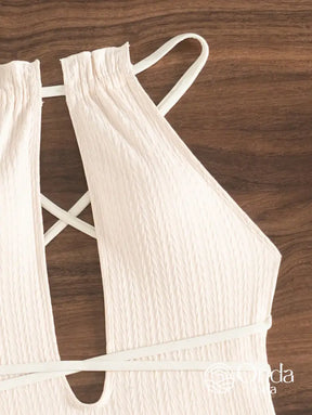 Maiô Texturizado Decote Profundo Com Amarração Cruzada Maiô Texturizado Decote Profundo Com Amarração Cruzada