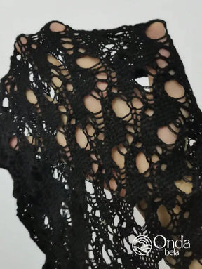 Saída De Praia Curta Crochê Floral Com Mangas Longas Saída De Praia Curta Crochê Floral Com Mangas Longas