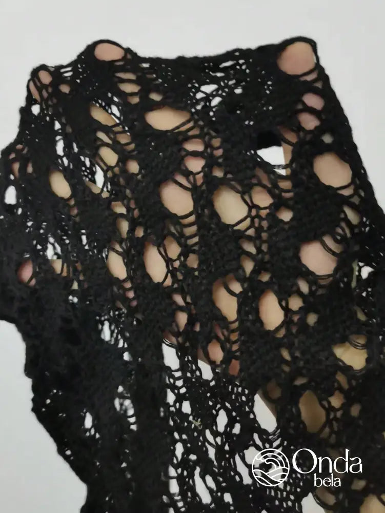 Saída De Praia Curta Crochê Floral Com Mangas Longas Saída De Praia Curta Crochê Floral Com Mangas Longas