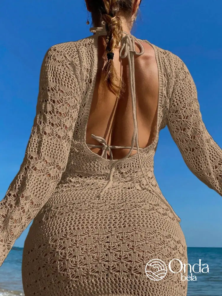 Saída De Praia Curta Crochê Floral Manga Longa Saída De Praia Curta Crochê Floral Manga Longa