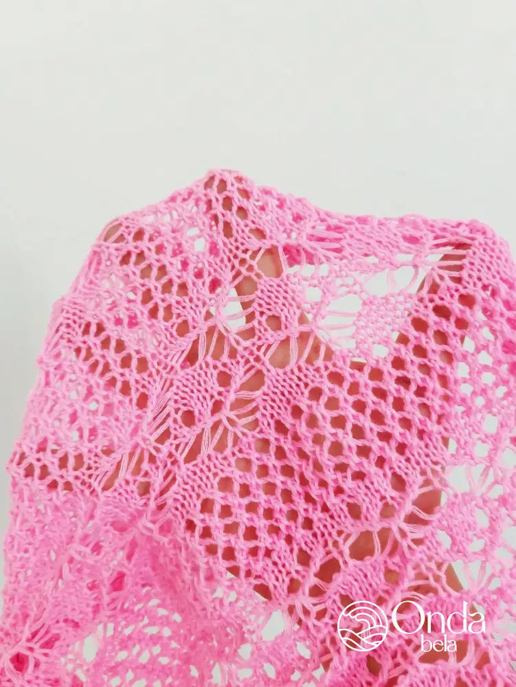 Saída De Praia Curta Crochê Floral Manga Longa Saída De Praia Curta Crochê Floral Manga Longa