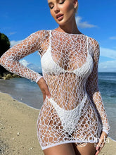 Saída De Praia Curta Manga Longa Em Tela De Crochê Branco / PP Saída De Praia Curta Manga Longa Em Tela De Crochê