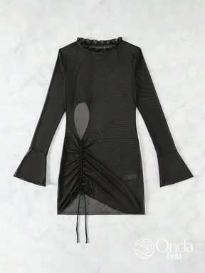 Saída De Praia Curta Tule Transparente Com Recortes Saída De Praia Curta Tule Transparente Com Recortes