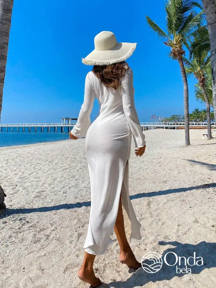 Saída De Praia Longa Canelada Com Fenda E Recorte Saída De Praia Longa Canelada Com Fenda E Recorte