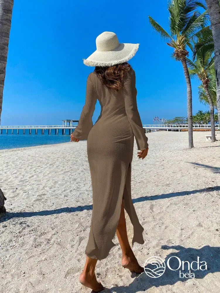 Saída De Praia Longa Canelada Com Fenda E Recorte Saída De Praia Longa Canelada Com Fenda E Recorte