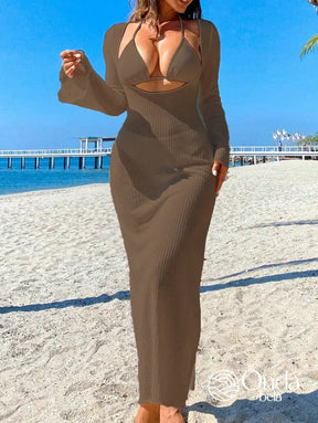 Saída De Praia Longa Canelada Com Fenda E Recorte Saída De Praia Longa Canelada Com Fenda E Recorte