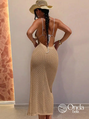 Saída De Praia Longa Crochê Com Fenda Lateral E Flor Saída De Praia Longa Crochê Com Fenda Lateral E Flor
