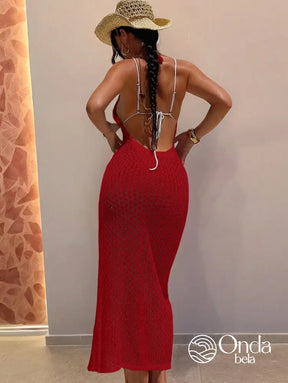 Saída De Praia Longa Crochê Com Fenda Lateral E Flor Saída De Praia Longa Crochê Com Fenda Lateral E Flor