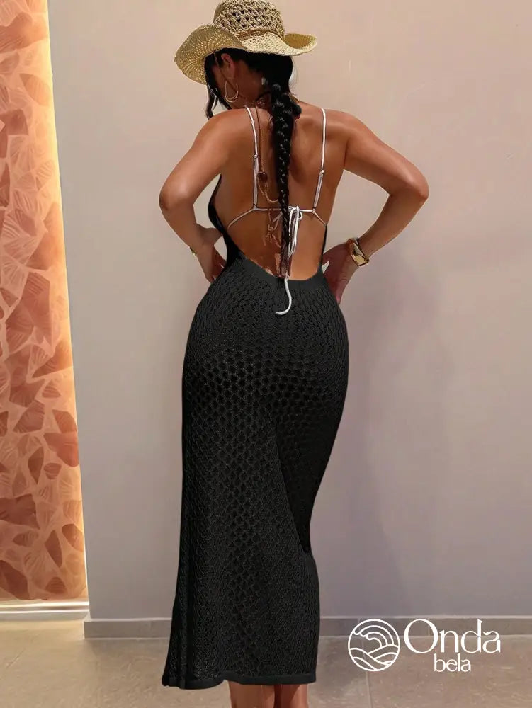 Saída De Praia Longa Crochê Com Fenda Lateral E Flor Saída De Praia Longa Crochê Com Fenda Lateral E Flor