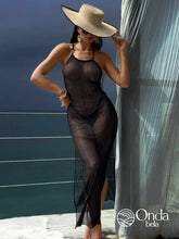 Saída De Praia Longa Transparente Estilo Halter Elegante Preto / PP Saída De Praia Longa Transparente Estilo Halter