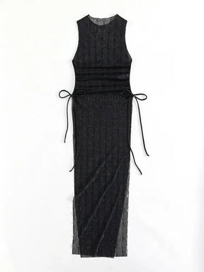 Saída De Praia Longa Tule Transparente Com Fenda Lateral Saída De Praia Longa Tule Transparente Com Fenda Lateral