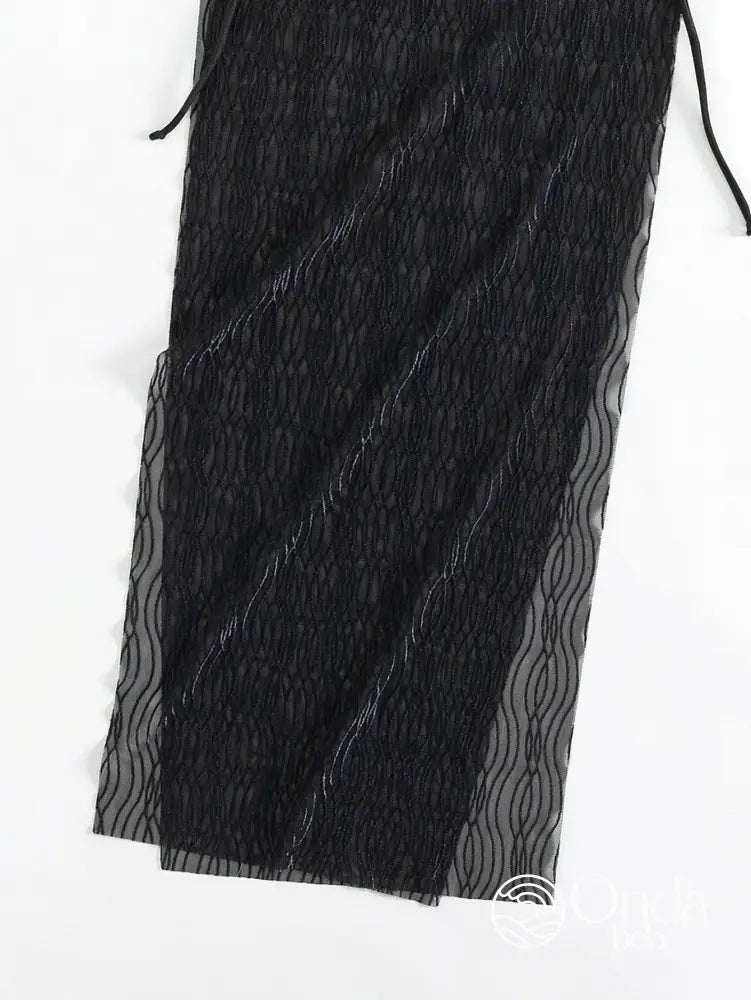 Saída De Praia Longa Tule Transparente Com Fenda Lateral Saída De Praia Longa Tule Transparente Com Fenda Lateral