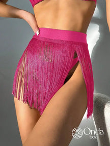 Saída De Praia Saia Curta Com Franjas De Movimento Pink / PP Saída De Praia Saia Curta Com Franjas De Movimento