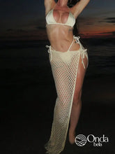 Saída De Praia Saia Longa Crochê Vazado Com Amarração Damasco / PP Saída De Praia Saia Longa Crochê Vazado Com Amarração