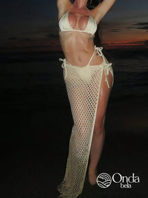 Saída De Praia Saia Longa Crochê Vazado Com Amarração Damasco / PP Saída De Praia Saia Longa Crochê Vazado Com Amarração