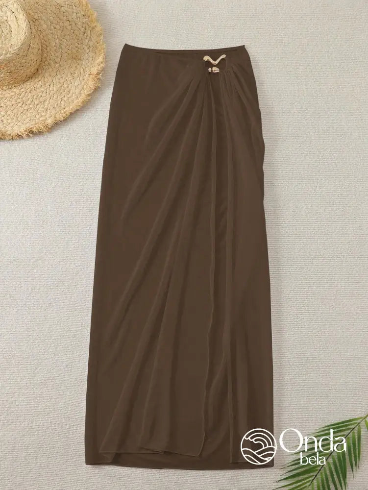 Saída De Praia Saia Longa Tule Transparente Com Fenda Saída De Praia Saia Longa Tule Transparente Com Fenda