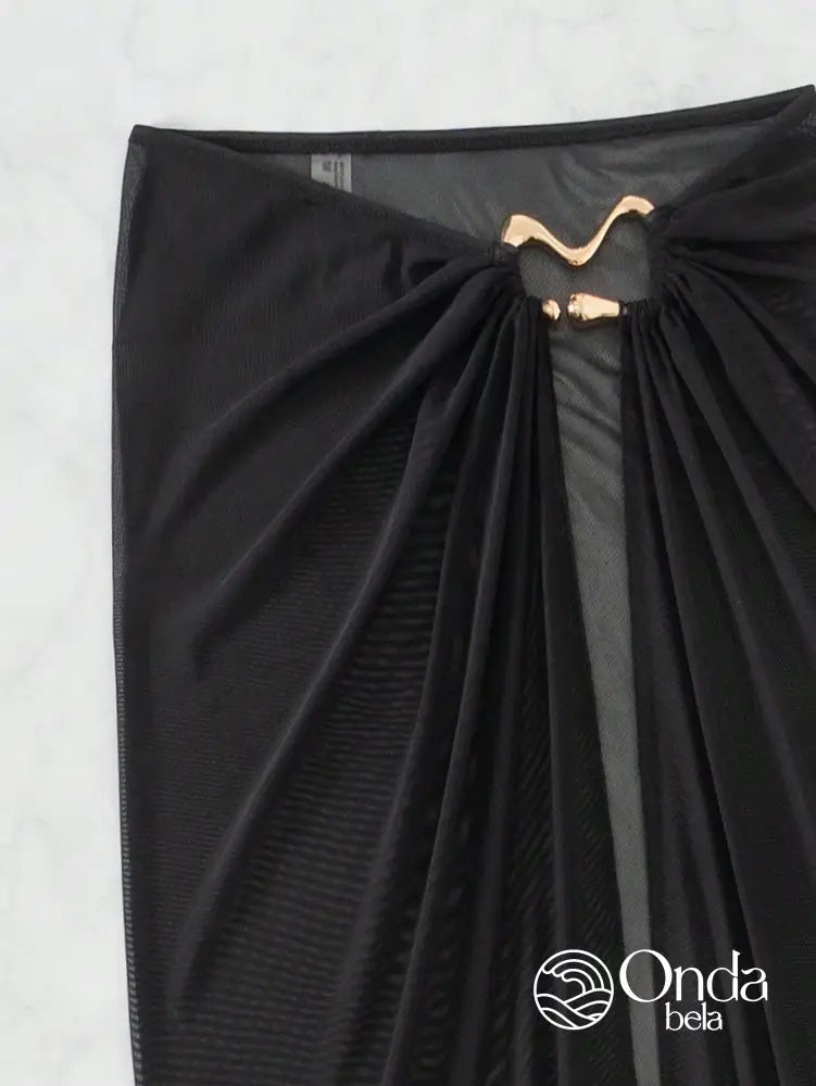 Saída De Praia Saia Longa Tule Transparente Com Fenda Saída De Praia Saia Longa Tule Transparente Com Fenda