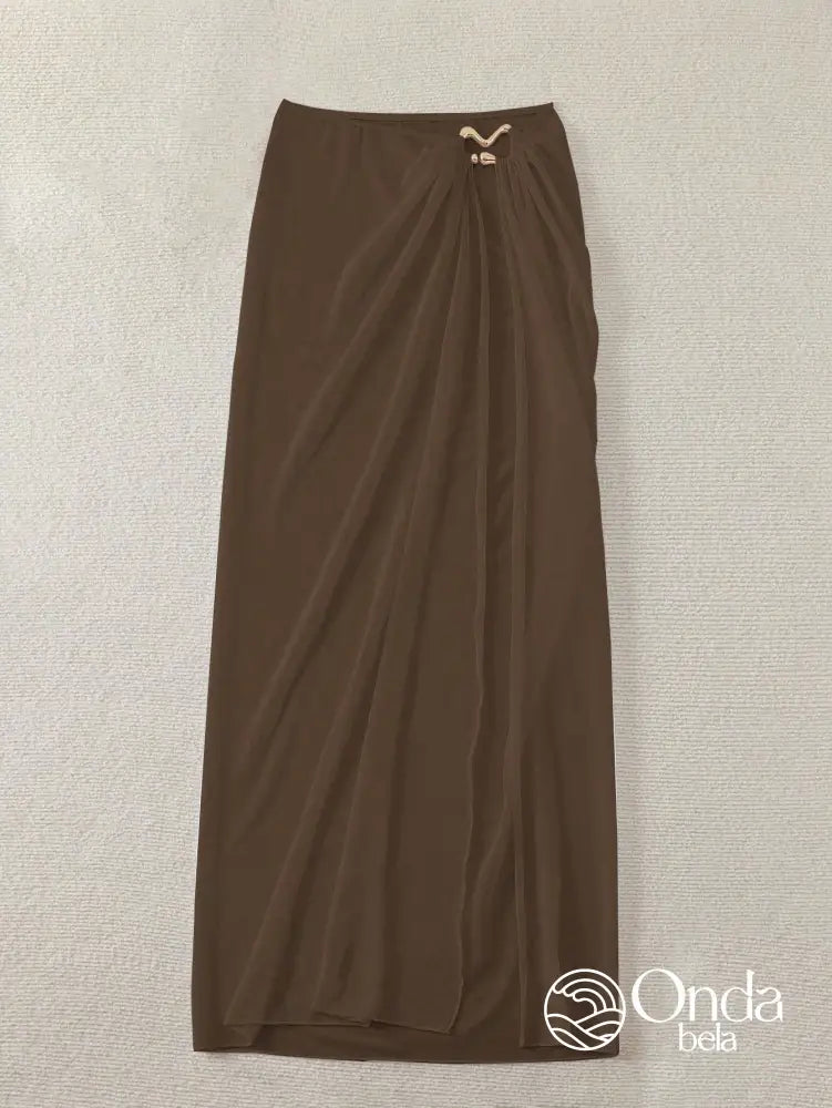 Saída De Praia Saia Longa Tule Transparente Com Fenda Saída De Praia Saia Longa Tule Transparente Com Fenda