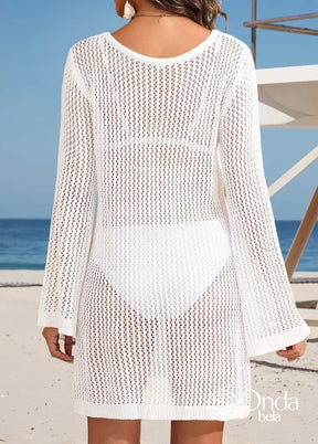 Saída de Praia Tricot Vazada Com Manga Longa Charmosa Saída de Praia Tricot Vazada Com Manga Longa Charmosa