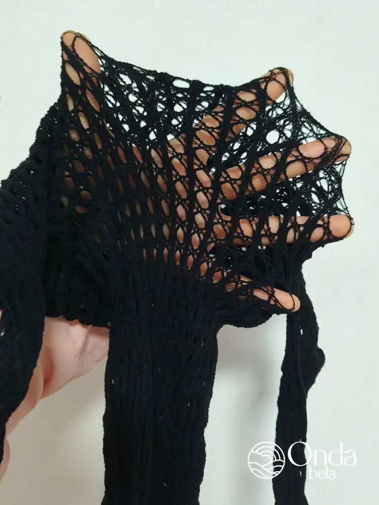 Saída De Praia Vestido Manga Longa Em Tela Vazada Saída De Praia Vestido Manga Longa Em Tela Vazada